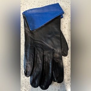 BLACK/COBALT BLUE VINTAGE LEATHER GLOVES SZ 8